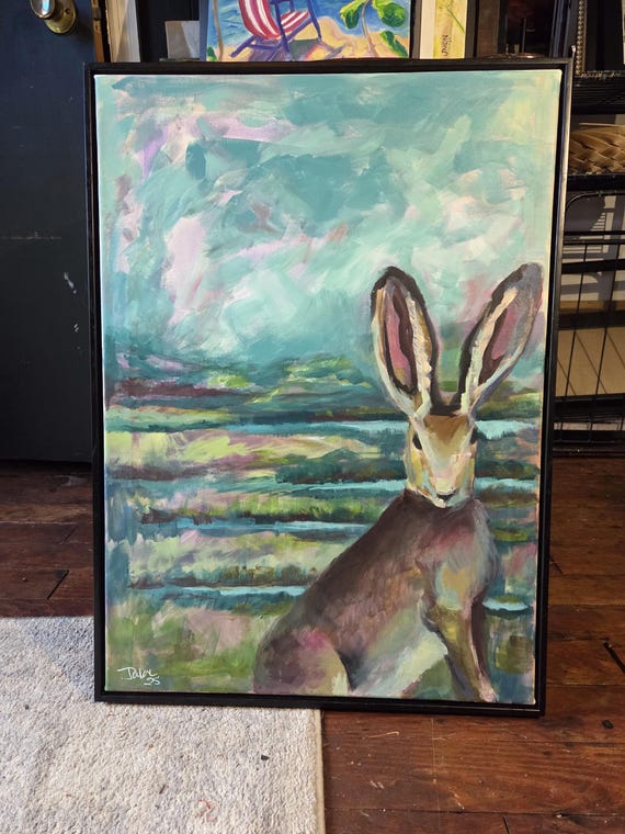 Framed Original Acrylic Painting on Canvas - Hare