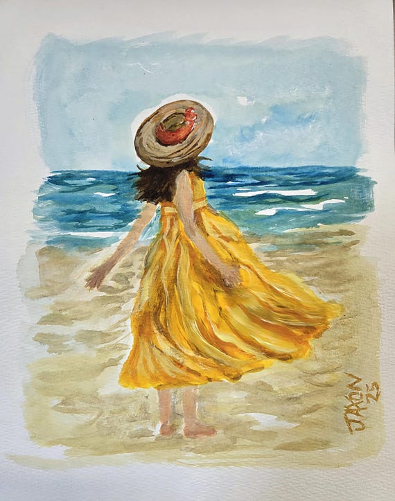 Yellow Dress  9x12 Original on Watercolor Paper