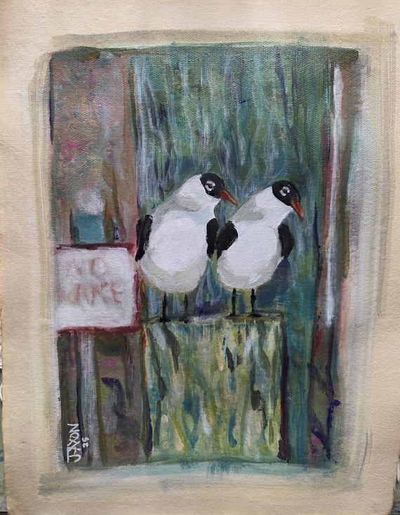 9x12 Original on watercolor paper ~ Posted Gulls