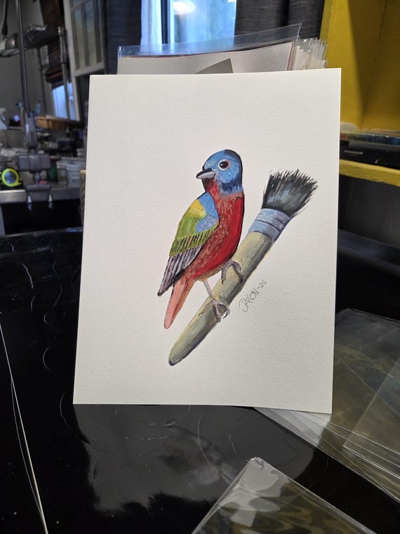 9x12 Original Illustration - Painted Bunting