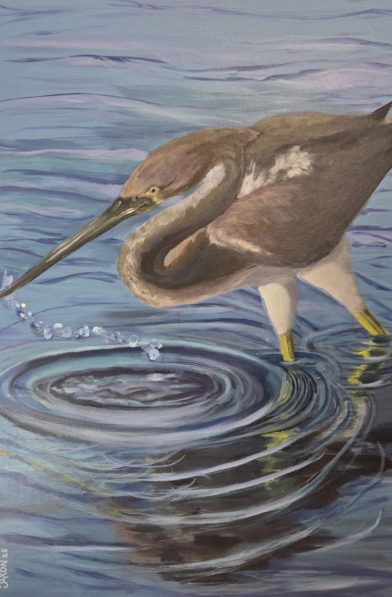 Original Acrylic on 24x36 Canvas - TriColor Heron