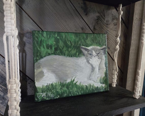 8x10 Original  acrylic on canvas ~ Mookie the White Kitty