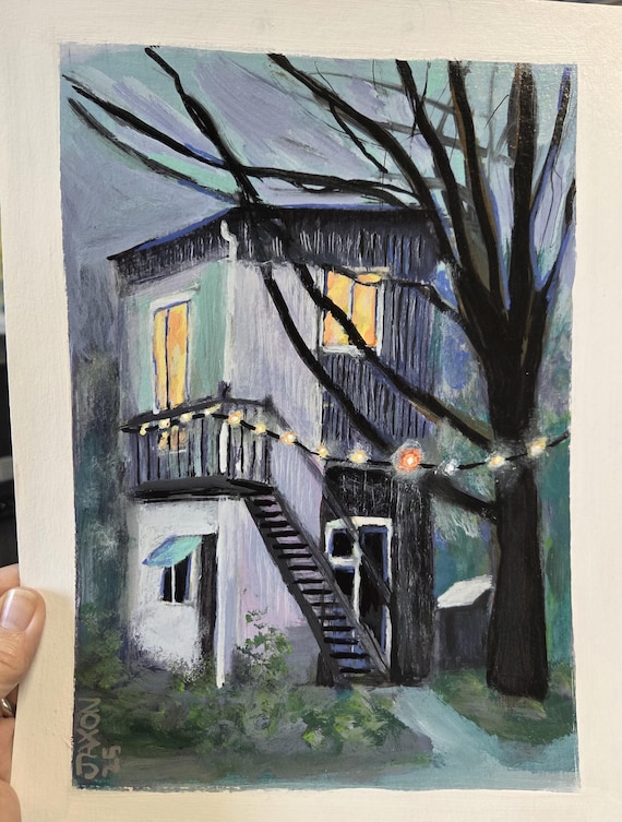 Night Lights - 9x12 Original on watercolor paper