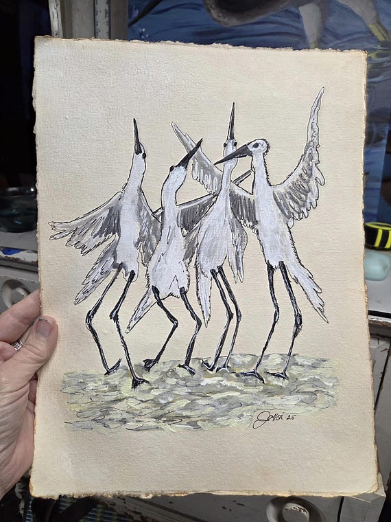 9x12 Original Acrylic on watercolor paper ~ Egrets
