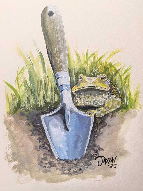 9x12 Original on watercolor paper ~ Garden Frog