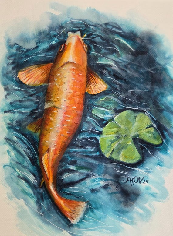 9x12 Original on watercolor paper ~ Koi Fish