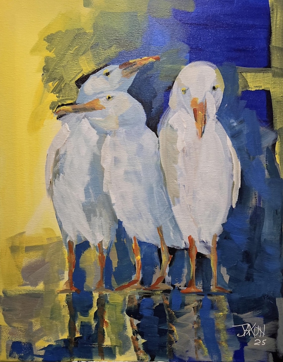 Original Acrylic on 16x20 Canvas - 3 Gulls