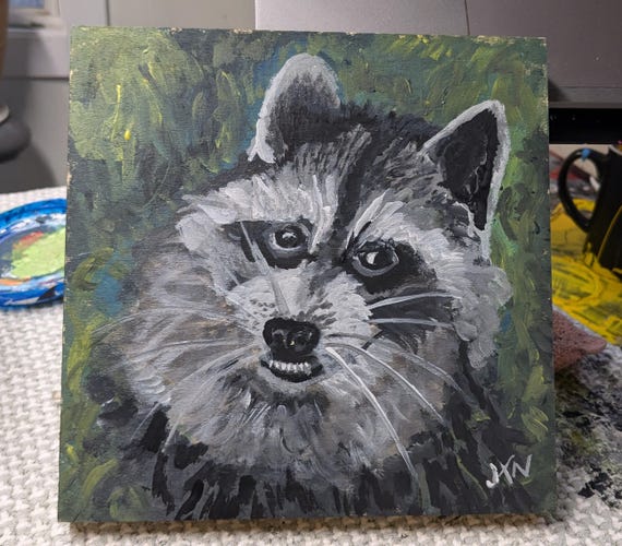 Original Art - 8x8 - Racoon Portrait