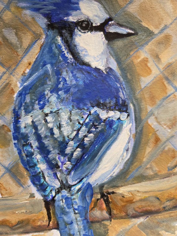 9x12 Original Acrylic on watercolor paper ~ Bluejay
