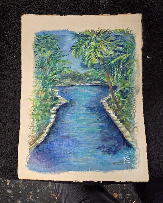 Everglades Tropical Scene Original Ink Drawing