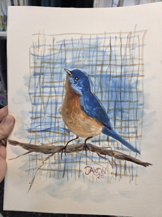 9x12 Original Illustration - Bluebird
