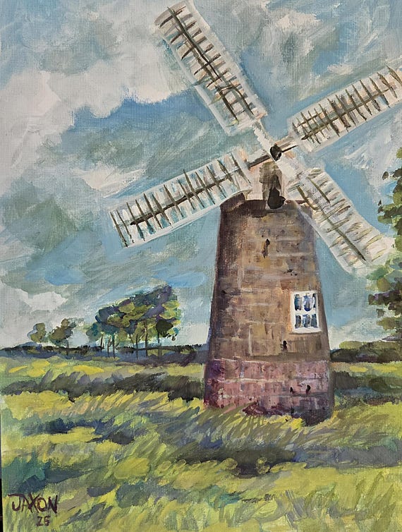 9x12 Original Painting - Windmill