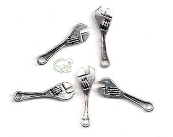 Adjustable Wrench Tool Charms, Set of 5, 24x8mm, Add to Handyman, Dad, Plumber, or Contractor gifts