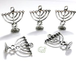 Hanukkah Charms: Silver Tone Menorahs with Star of David, 27x24mm, Set of 5, Menorah Pendant, Chanukah Charm, Festival of Lights