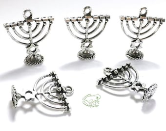 Hanukkah Charms: Silver Tone Menorahs with Star of David, 27x24mm, Set of 5, Menorah Pendant, Chanukah Charm, Festival of Lights