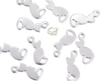 Cat Charm, Stainless Steel, Set of 10, 13 mm, Kitten Charm, Steel Cat, Tiny Kitten Charm, Tiny Cat Charm, Earring Charm, Nail Charm, Kitty