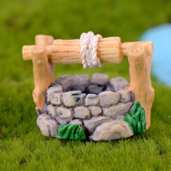 Stone Wishing Well with Blue Water in the Bottom of the Well for Miniature Scenes
