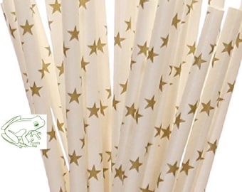 Gold Star Paper Straws, Set of 25, Party Straws, Great for Space, Hollywood, and Magical Themed parties