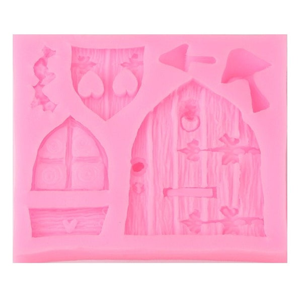 Fairy Door, Window, Flower Box, Shutters, Mushrooms, and Flowers Silicone Mold, Great for resin or gum paste