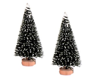 Snow Covered Pine Christmas Bottle Crush Tree, Set of 2, 8.5 cm or 3.4  inches, Use with Model Trains, Doll houses, or Terrariums
