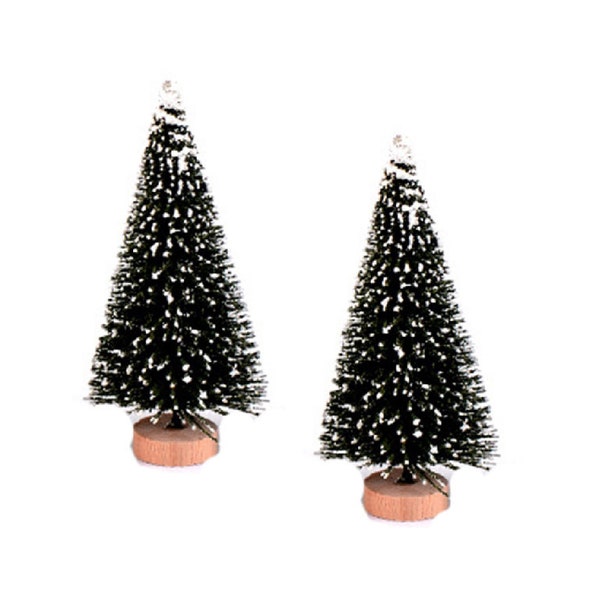 Snow Covered Pine Christmas Bottle Crush Tree, Set of 2, 8.5 cm or 3.4  inches, Use with Model Trains, Doll houses, or Terrariums