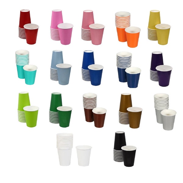 Paper Party Cups in Solid Colors, 9oz, Set of 10, You pick the color, Great for mixing and matching