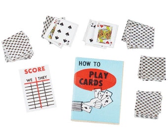 Playing Cards With Direction Book and Score Card Set for Miniature Scenes, Dollhouses, and Fairy Poker Parties, Great Details