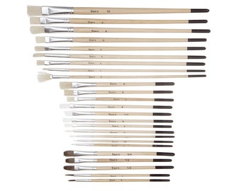 All-Purpose Paint Brush Set with 25 Different Brushes with long and short handles, Fan, flat, round, bright, filbert, line, angular, mop