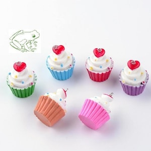 Resin Cupcake Charm, Set of 2, 30mm, Purple, Pink, Blue, Green, Tan, or Red Birthday Charm