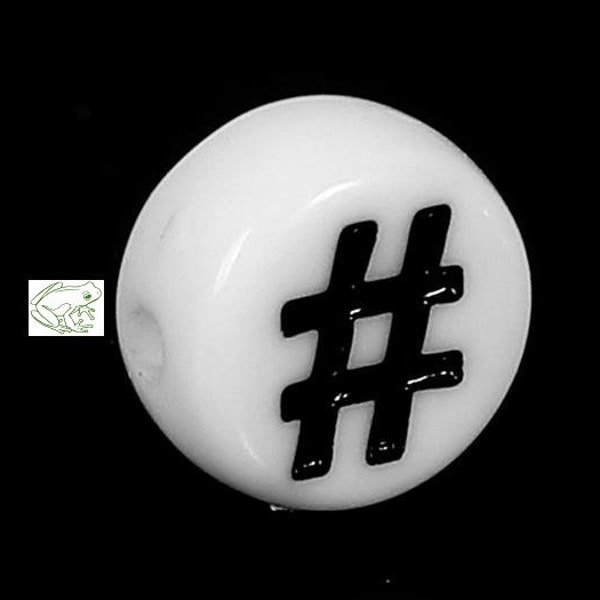 Number bead: # beads, Set of 25, 7mm, Acrylic Number Bead, Number Sign, Hashtag Bead, NUM010