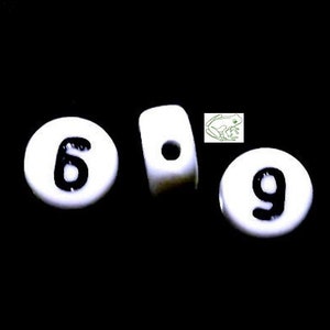 Number bead: 6 and 9 beads, Set of 50, 7mm, Acrylic Number Bead, NUM006