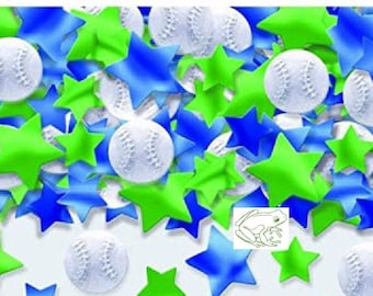 Baseball Table Scatter Confetti, 2.5 oz 70 g, Foil Confetti, Blue and Green Stars