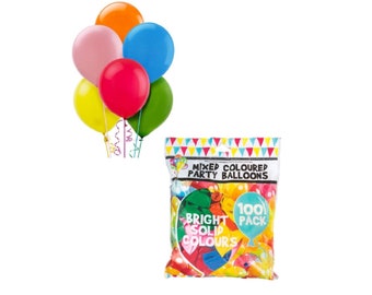 Bright Color Balloons, Set of 100, 9 inches, In Orange, Blue, Green, Yellow, Pink, and Red