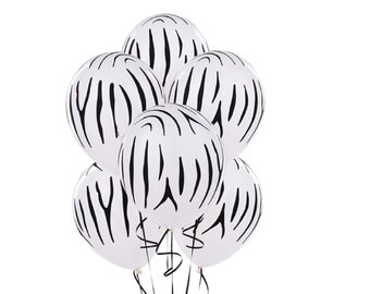 Zebra Print Safari Balloons, Set of 6 latex balloons, 12 in balloon