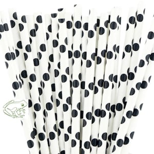 Pajitas de papel con lunares en blanco y negro, juego de 25