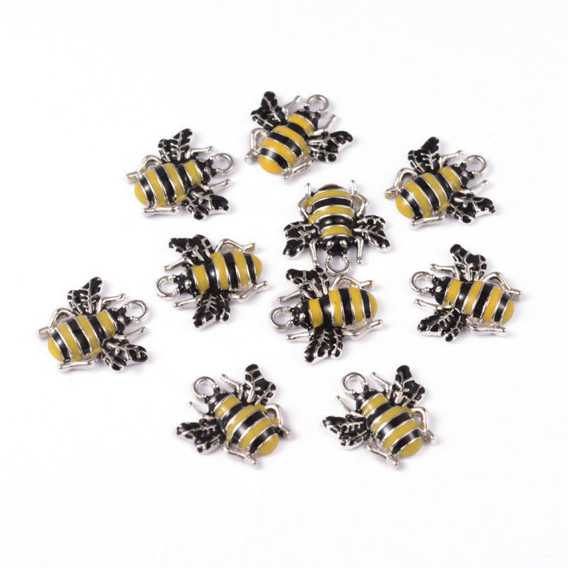 Bee Charm Spring Charm Set of 2 Enamel Bee Enamel Charms Etsy