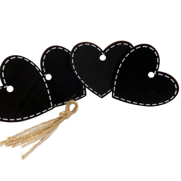 Chalkboard Hearts with hemp stings, Set of 4, Great for parties, gift tags, ornaments, and more