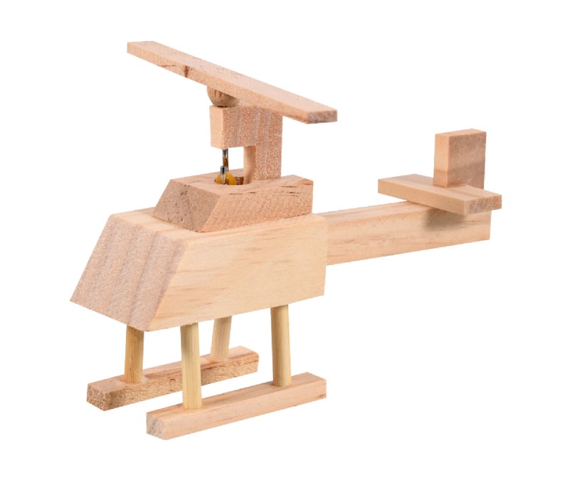 Helicopter Wooden Craft Kit With Working Rotor Blade Build Etsy