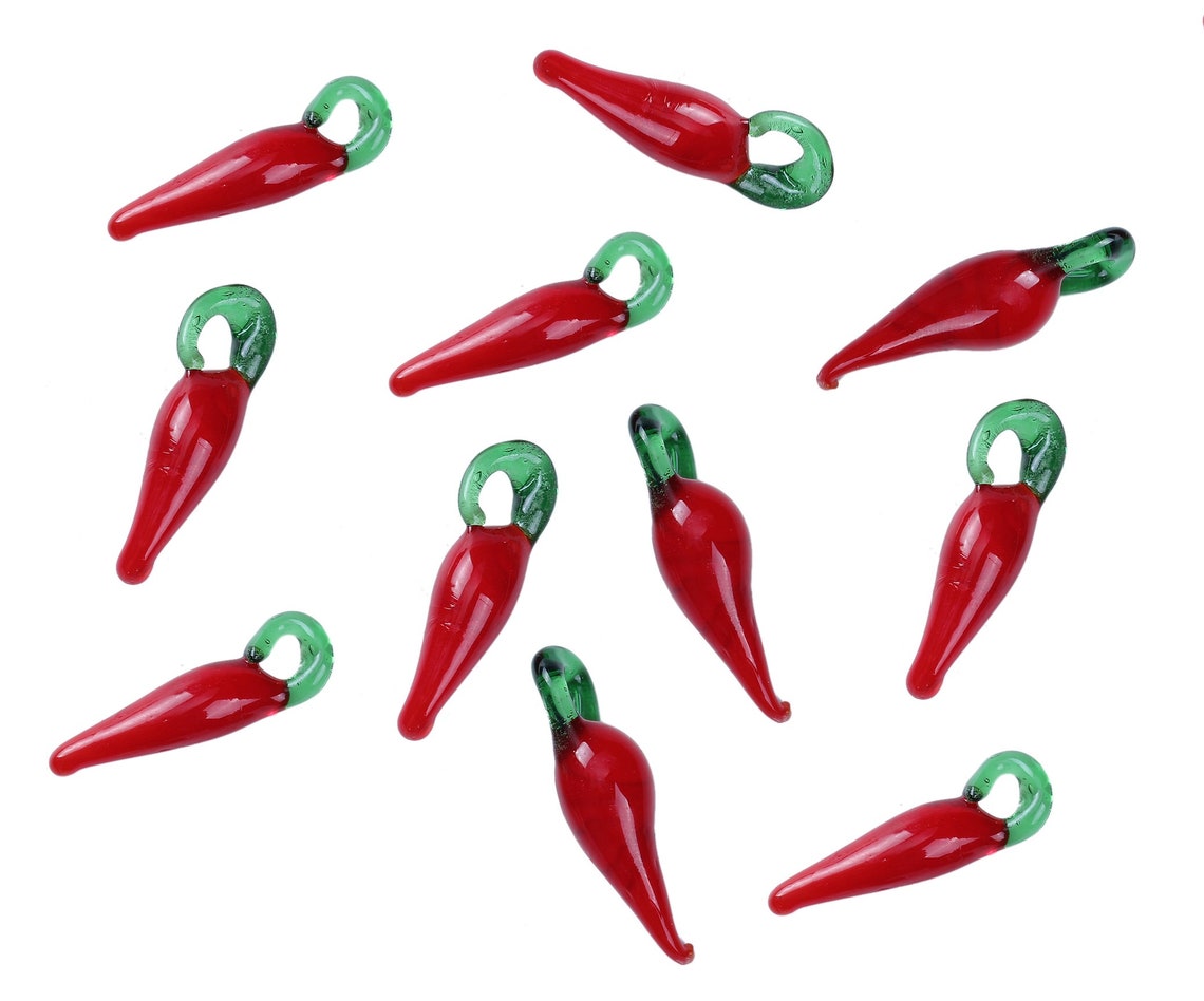 25 Glass Chili Pepper Charms Cayenne Lampwork Glass Peppers Etsy