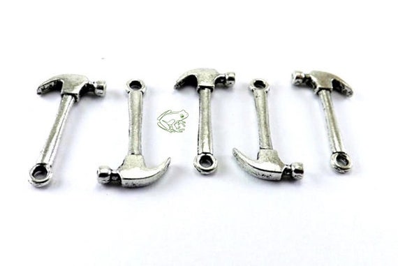 20pcs Hammer Charms Double Sided Tool Charms Antique Silver Tone 30x16mm cf0268 20pcs Hammer Charms Double Sided Tool Charms Antique Silver Tone 30x16mm cf0268