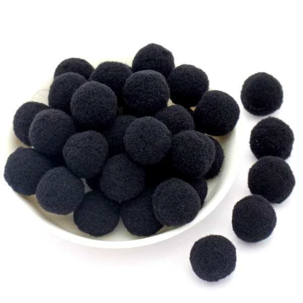 Black Pompom Balls, 20 Pieces, 30mm, Make Bats, Spiders, or  Penguin Scenes