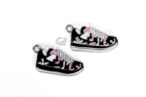 Pink enamel sneaker Charm 31x18 mm Set of 8 Running Shoes | Etsy