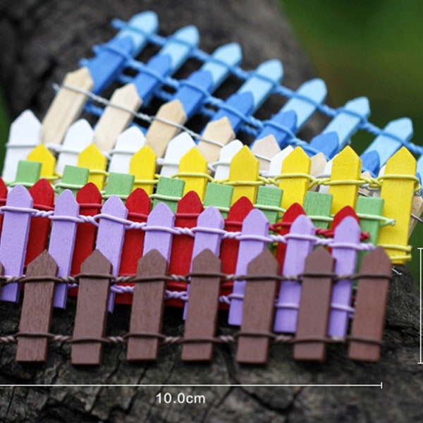 Picket Fencing for Fairy Gardens or Dollhouses, Set of 5 Fencing Strips in multiple colors, Each Strip 10x3 cm or 3.8x1.2 inches