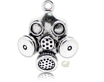 Gas Mask Pendant: Silver Tone, Set of 5, Great for Doomsday Preppers or Cold War Buffs, Halloween