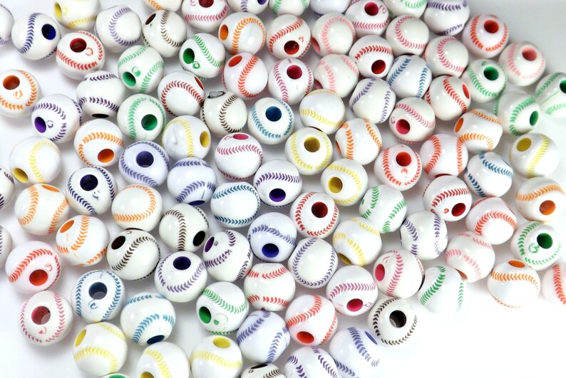Baseball Acrylic Beads Softball Bead Multiple Colors Set of Etsy