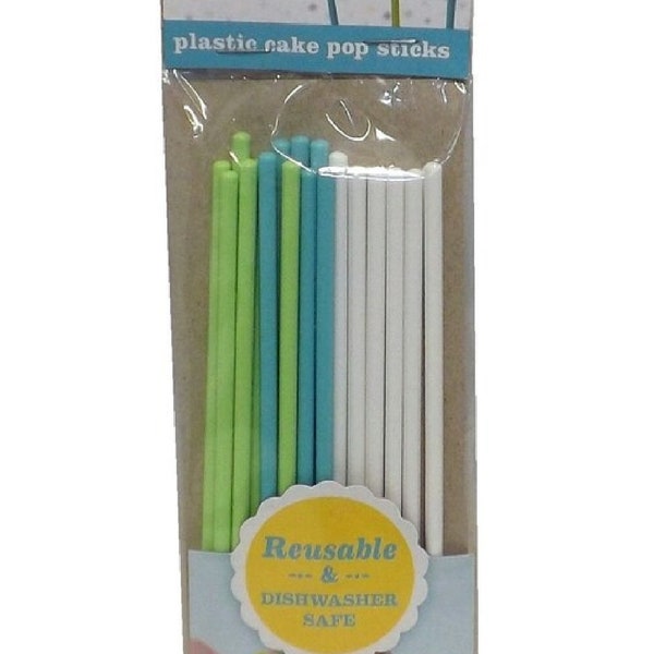 Cake Pop Sticks, Reusable and Dishwasher Safe, Set of 18, 6 in, White, Blue and Green