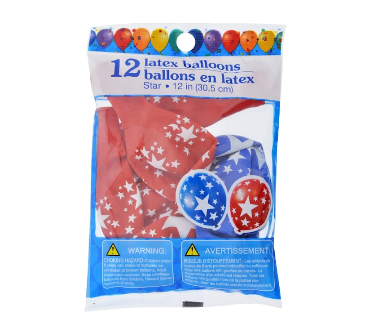 Patriotic Red and Blue Balloons with White Stars 12 inch and Celebrations Set of 12 Great for BBQs Picnics