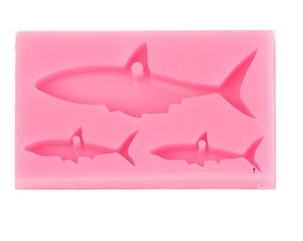 Shark Pendant Resin Silicone Mold with a large and 2 small shark pups, Use for earrings and necklace or for individually as charms