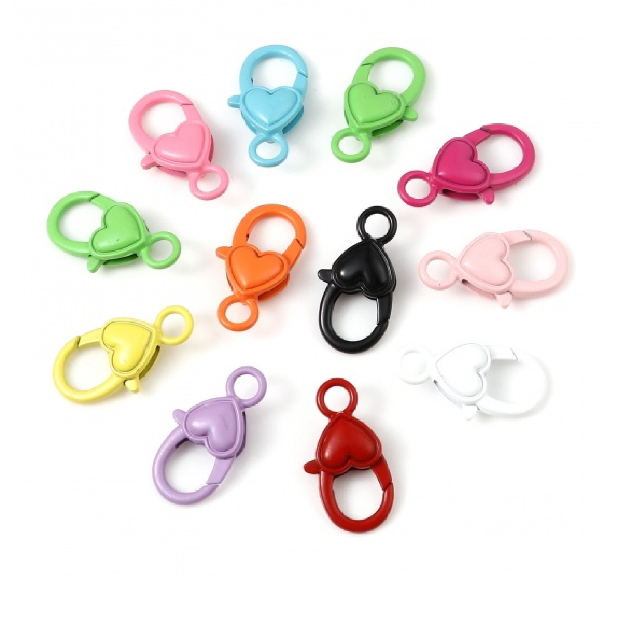 Small Plastic Lobster Clasp 18 Pcs 23mm Colorful Plastic Clasp With Heart  or Keychain Clip 