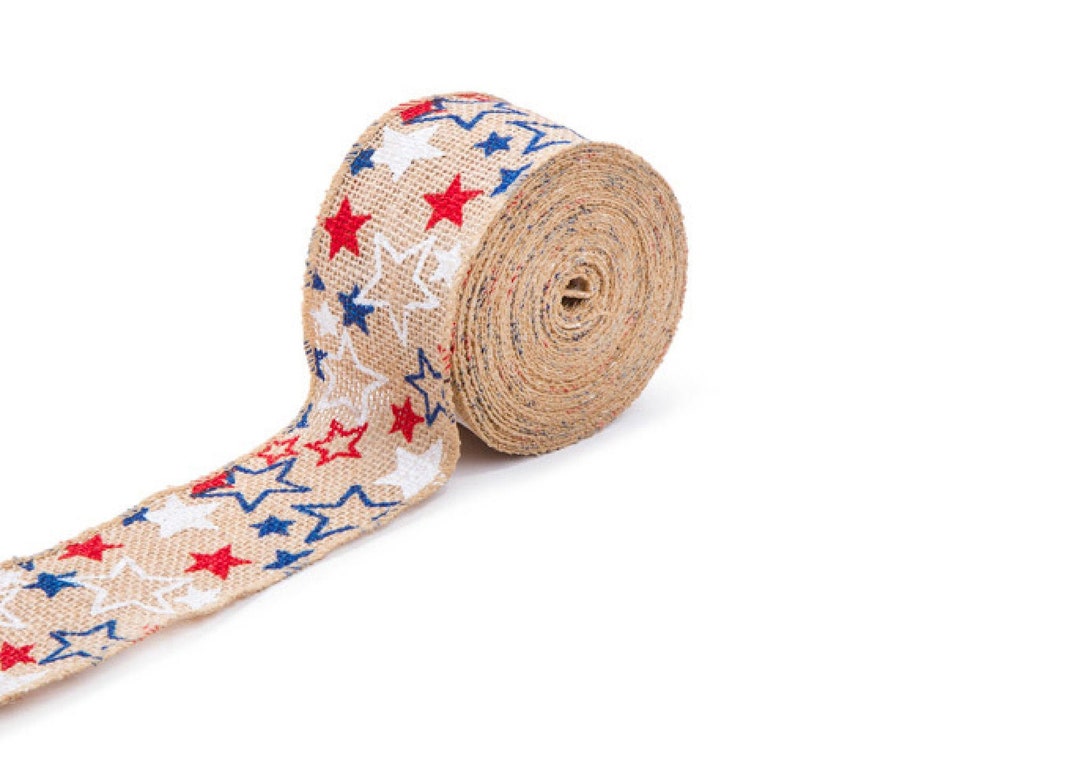 Star Natural Burlap Wire Ribbon, 25 Feet, 2.5 Inch Red, White and Blue ...